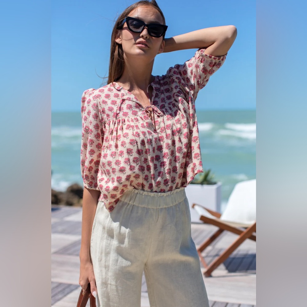 Emerson Fry Pink Relaxed Blouse with Peter Pan Collar